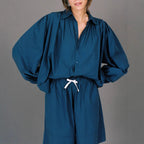 Damen lässiges Kombi-Outfit mit lockerer Bluse und Shorts R&B