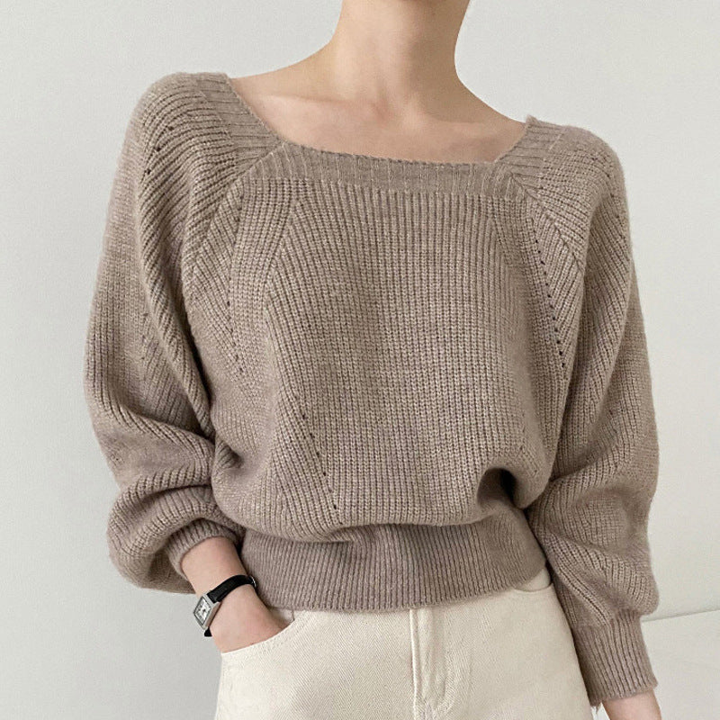 Damen Eleganter Grobstrickpullover mit offener Schulterpartie und weiten Ärmeln