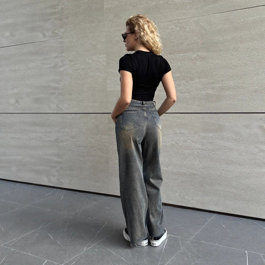 Damen Lässige Baqugy-Jeans mit modischen Rissdetails und Gürtel R&B