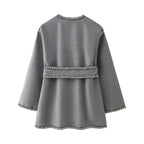Damen elegante Wickeljacke mit kontrastierenden Verzierungen R&B