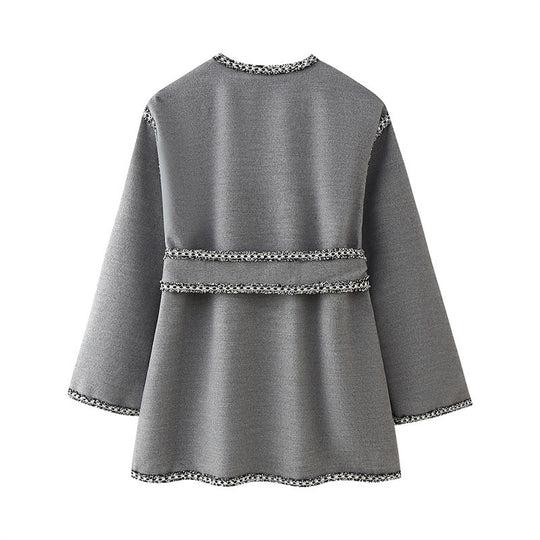 Damen elegante Wickeljacke mit kontrastierenden Verzierungen R&B