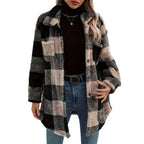Damen Teddyjacke mit kariertem Muster und weichem Fell