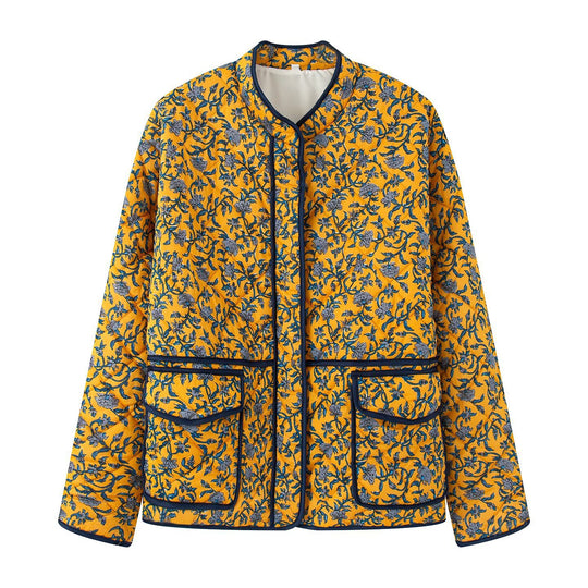 Damen außergewöhnliche Steppjacke mit floralen Mustern und praktischen Taschen R&B