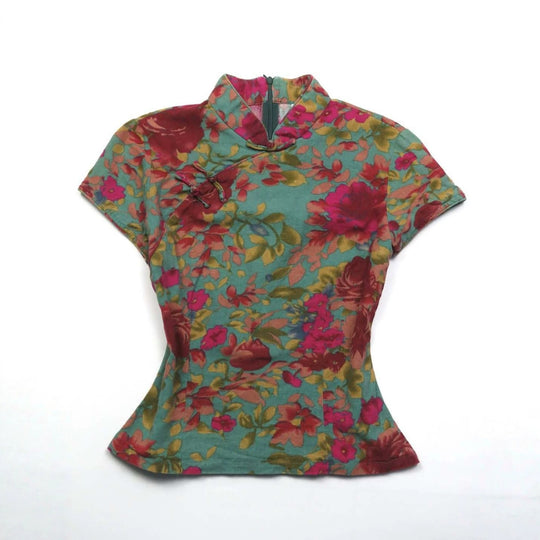 Damen Blumiges Oberteil mit Stehkragen R&B