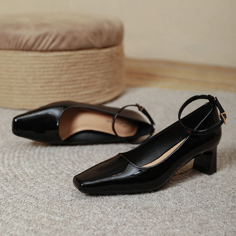Damen elegante Lackleder Pumps mit komfortablem Blockabsatz