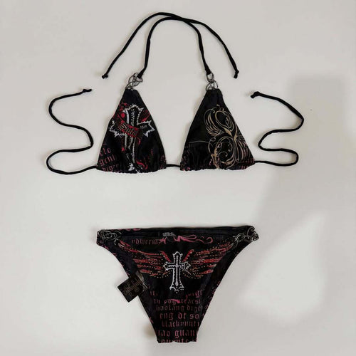 Damen Bikini-Set mit einzigartigem Druck und schimmernden Applikationen R&B