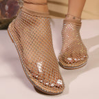 Damen Glitzernde Netzsandalen mit funkelnden Strassapplikationen R&B