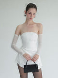 Damen Strapless Minikleid mit funkelnden Applikationen und transparenten Ärmeln R&B