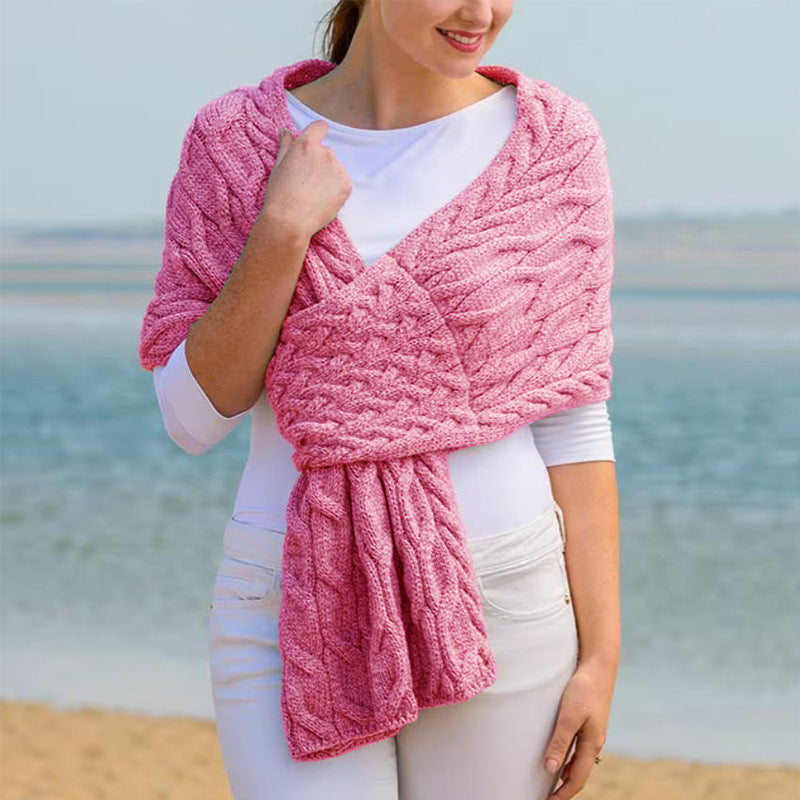 Damen Strickschal mit Zopfmuster & Vielseitigem Tragekomfort |
