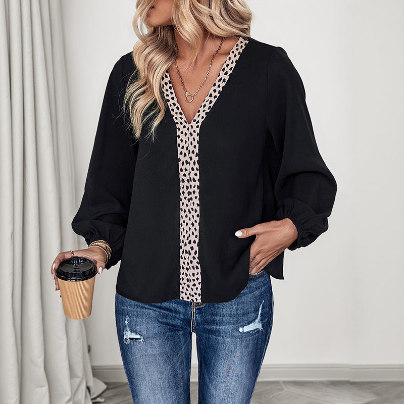 Damen modisches Oberteil mit V-Ausschnitt und trendigem Tierprint R&B