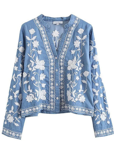 Damen gestickte Bluse mit feinen Rüschendetails R&B