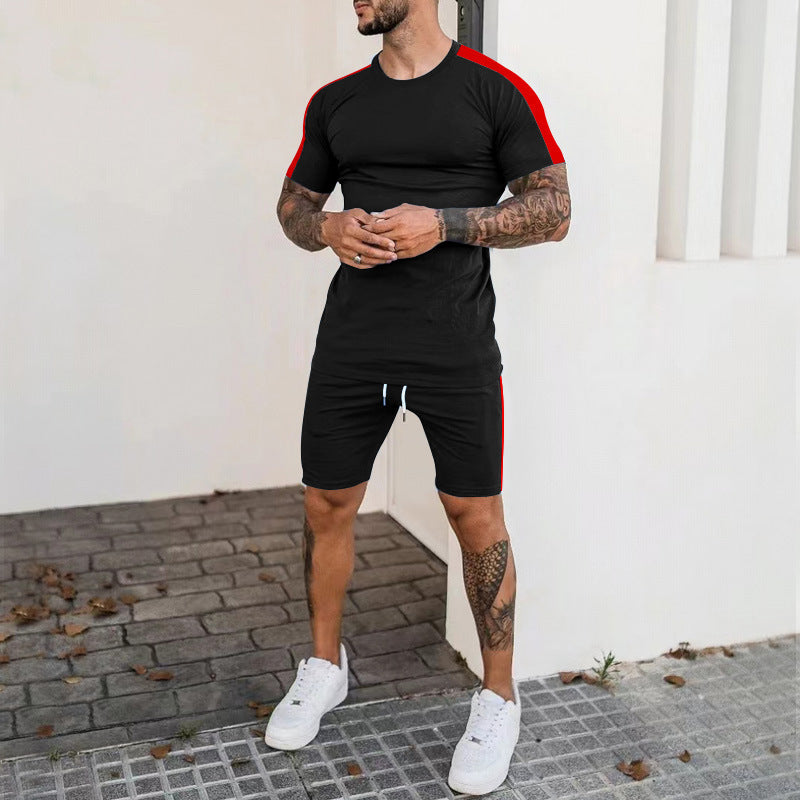 Herren Sportliches Kurzarm- und Shorts-Set mit kontrastierenden Details R&B