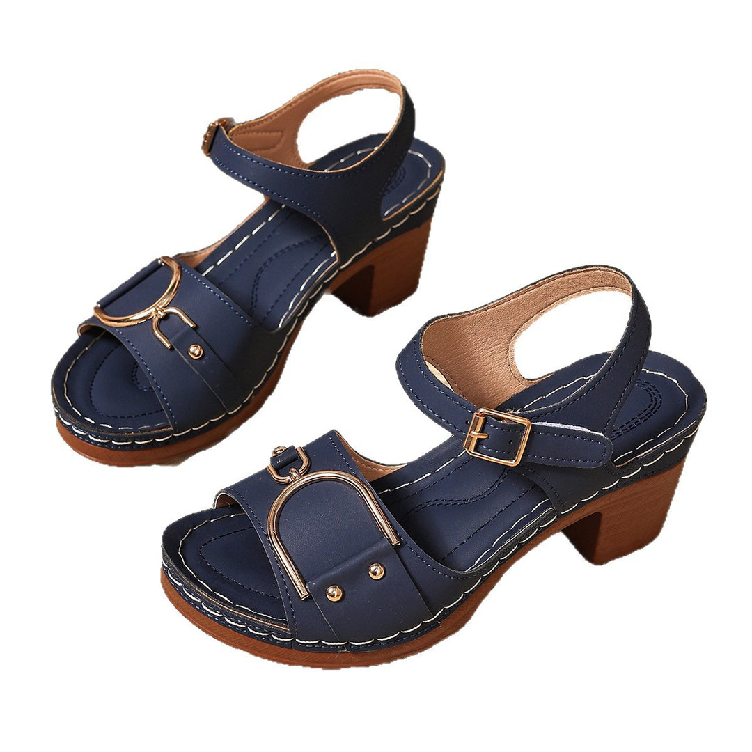 Damen modische Sandalen mit Absatz und dekorativem Schnallen-Design R&B