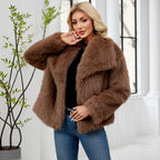 Damen Flauschige Kunstpelzjacke mit oversized Schnitt und voluminösen Ärmeln R&B