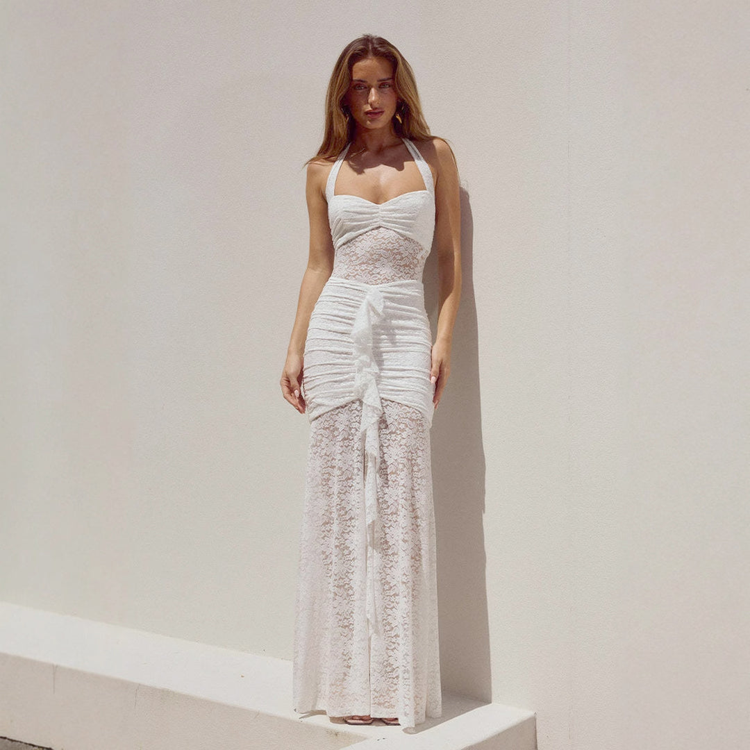 Damen Raffiniertes Maxikleid mit Spitzenakzenten und tiefem Schlitz R&B