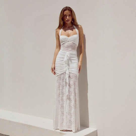 Damen Raffiniertes Maxikleid mit Spitzenakzenten und tiefem Schlitz R&B