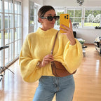 Damen lässiger Oversize Pullover mit hohen Ärmeln und unkonventionellem Schnitt R&B