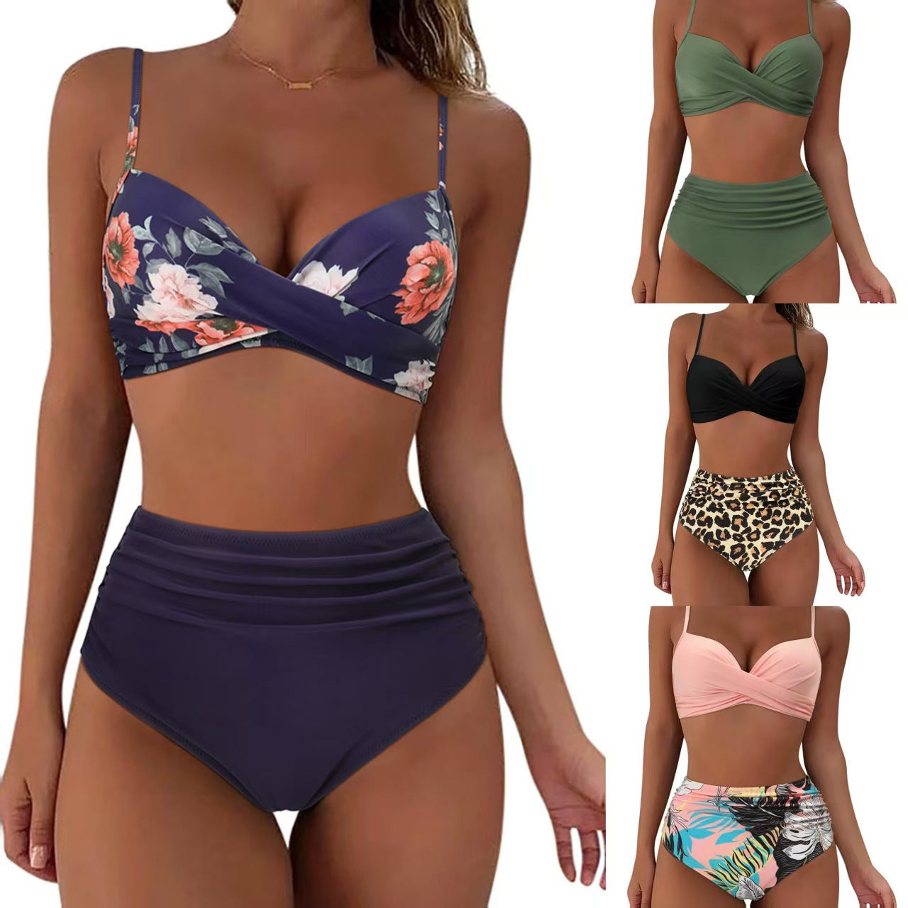 Damen Hochtailliertes Bikini-Set mit Raffungen R&B