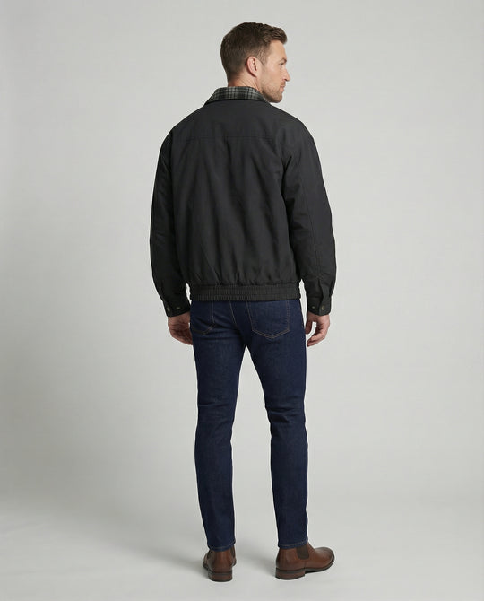 Herren gefütterter Blouson mit kariertem Innenfutter Hemdkragen Elastischer Saum und Druckknopfverschluss R&B