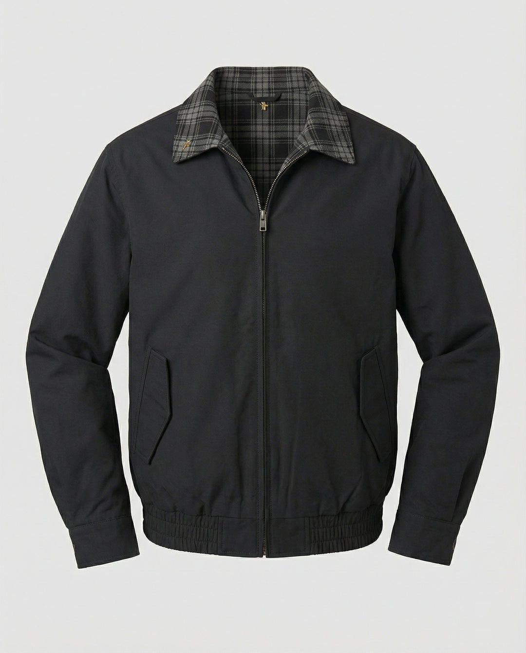 Herren gefütterter Blouson mit kariertem Innenfutter Hemdkragen Elastischer Saum und Druckknopfverschluss R&B
