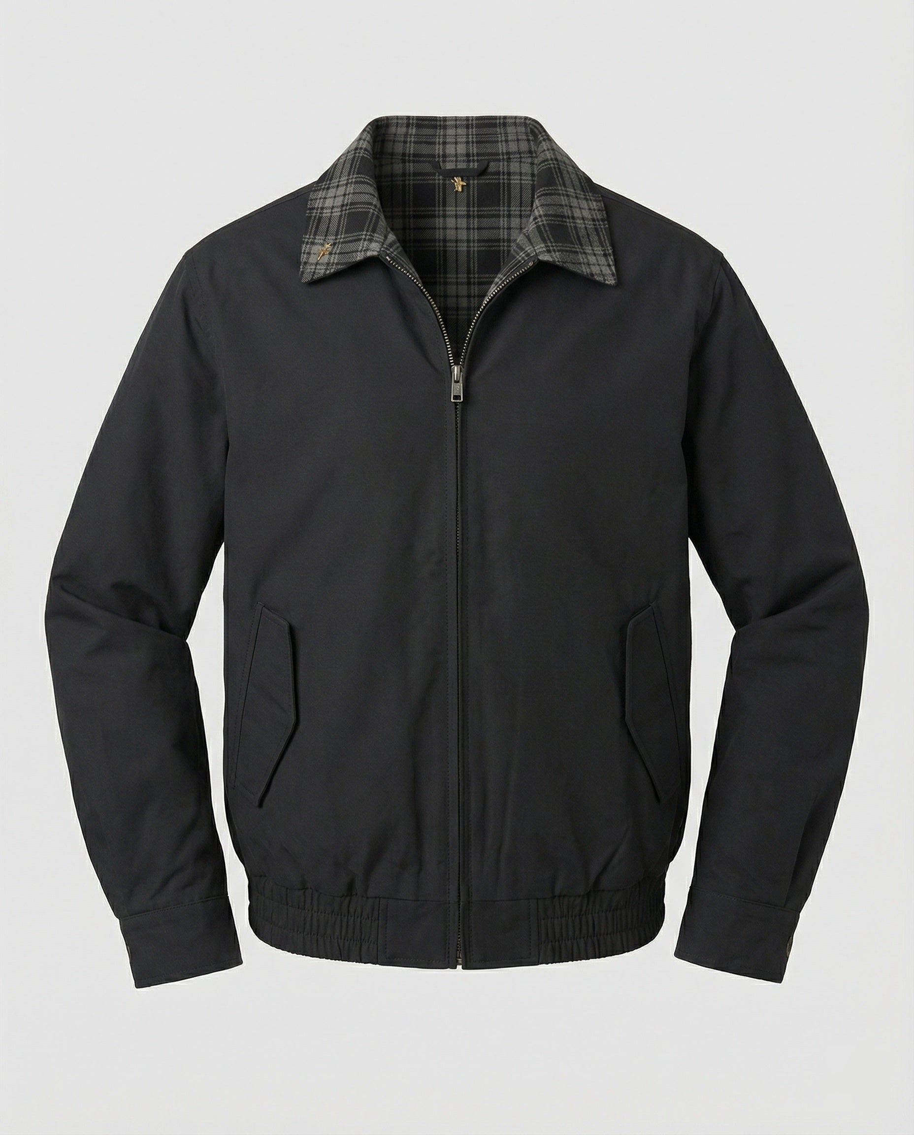 Herren gefütterter Blouson mit kariertem Innenfutter Hemdkragen Elastischer Saum und Druckknopfverschluss R&B