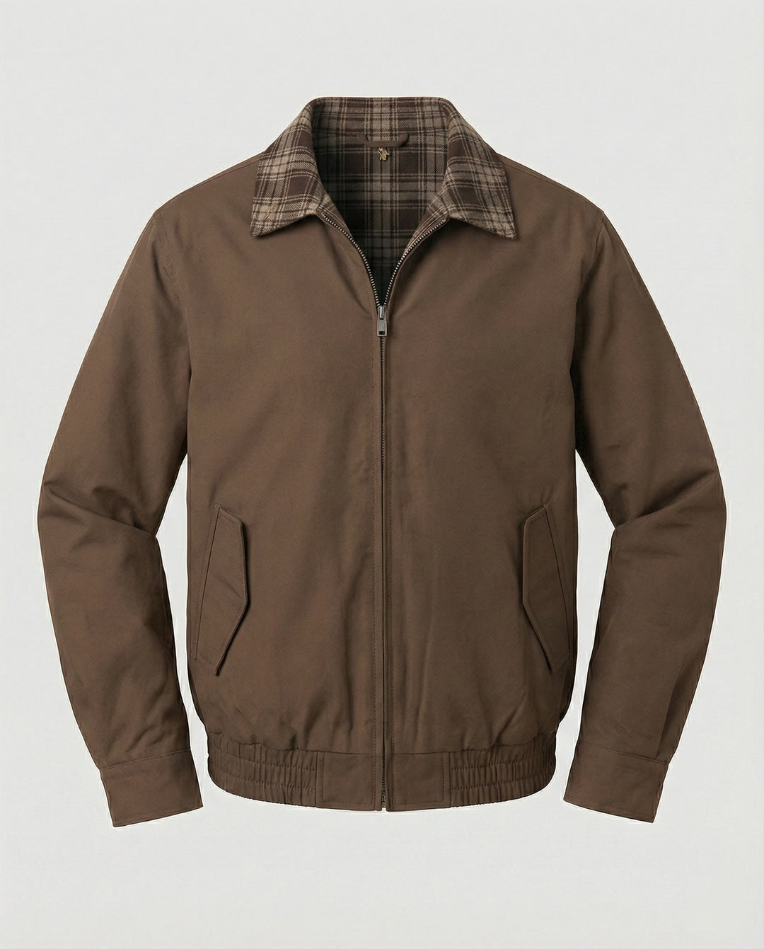 Herren gefütterter Blouson mit kariertem Innenfutter Hemdkragen Elastischer Saum und Druckknopfverschluss R&B