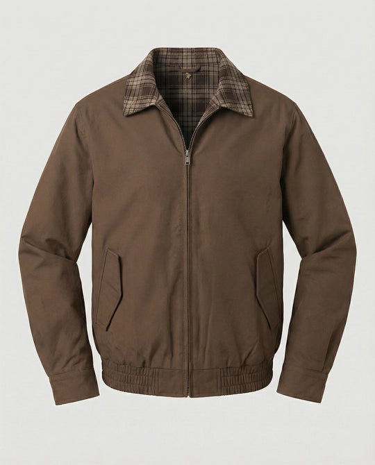 Herren gefütterter Blouson mit kariertem Innenfutter Hemdkragen Elastischer Saum und Druckknopfverschluss R&B