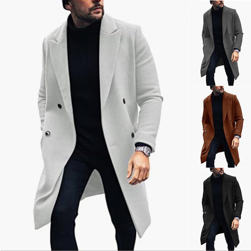 Herren moderner Langmantel mit doppelter Knopfreihe und elegantem Revers R&B