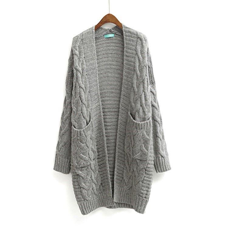 Damen Strickjacke mit grobem Zopfmuster und Taschen R&B