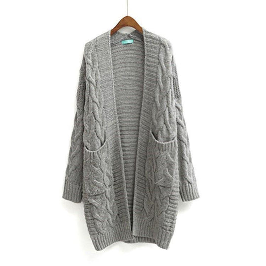 Damen Strickjacke mit grobem Zopfmuster und Taschen R&B
