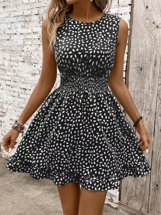 Damen Freizeitin Kleid mit elastischem Tailleneinsatz und Rüschensaum R&B