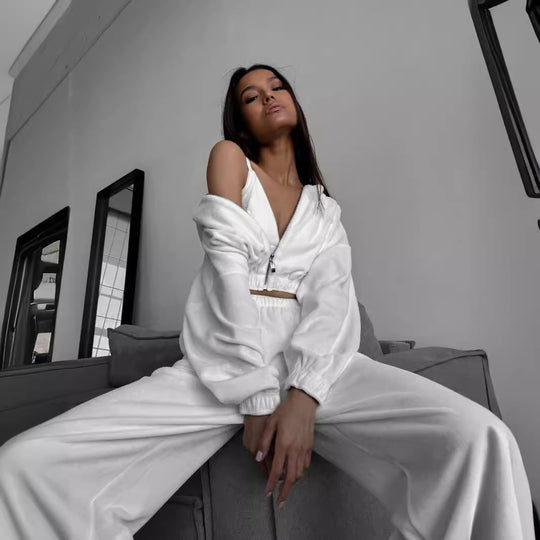 Damen modernes und komfortables Fleece-Jogginganzug Set mit elastischem Bund R&B