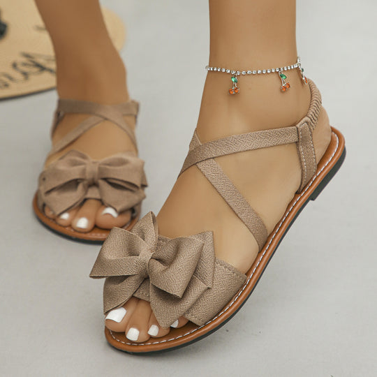 Damen modische Riemchen-Sandalen mit dekorativem Schleifen-Detail und ergonomischer Sohle R&B