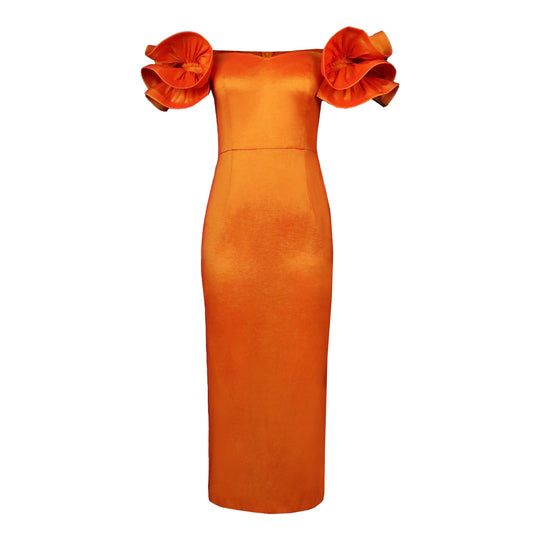 Damen figurbetontes Abendkleid mit voluminösen Rüschenträgern R&B