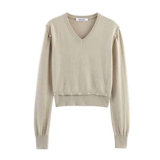 Damen modischer Kurzpullover mit Knopfdetails R&B