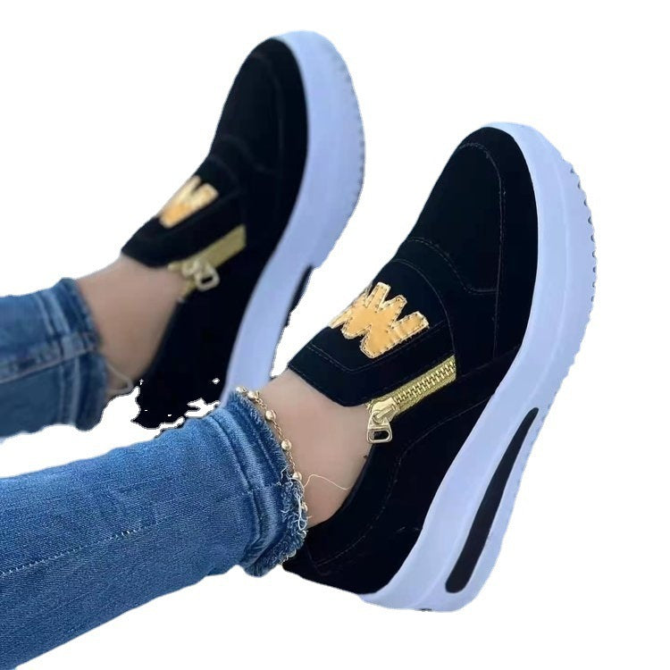 Damen Slip-On Sneakers mit goldenem Reißverschluss und modischem Logo R&B