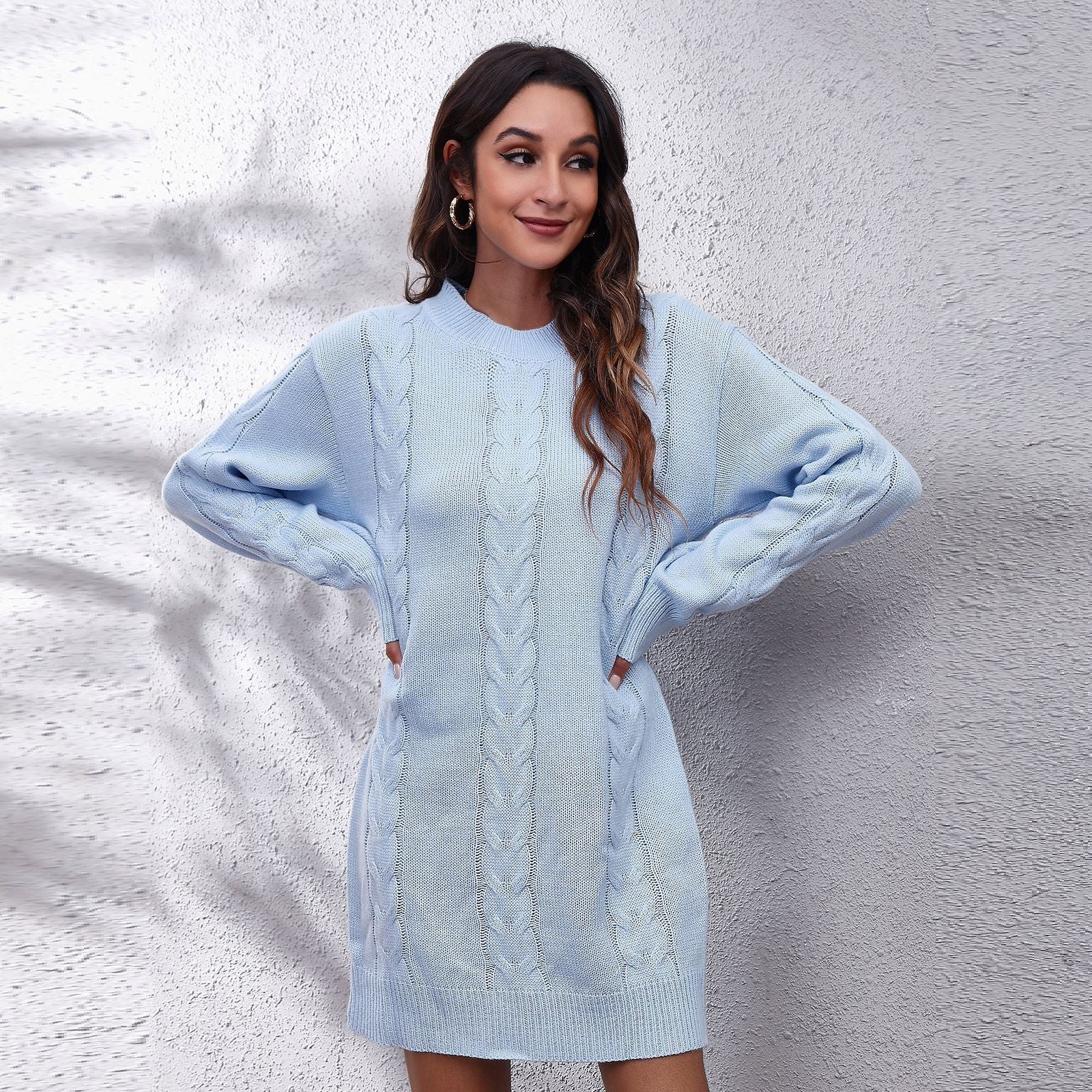 Damen Strickkleid mit Zopfmuster und lässigem Schnitt R&B