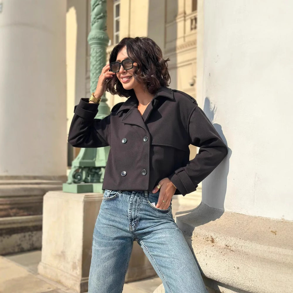 Damen Modische Kurzjacke mit doppelter Knopfleiste und lässigem Schnitt R&B