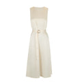 Damen Elegantes Midikleid mit Taillengürtel und fließendem Schnitt EB