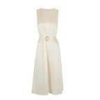 Damen Elegantes Midikleid mit Taillengürtel und fließendem Schnitt EB