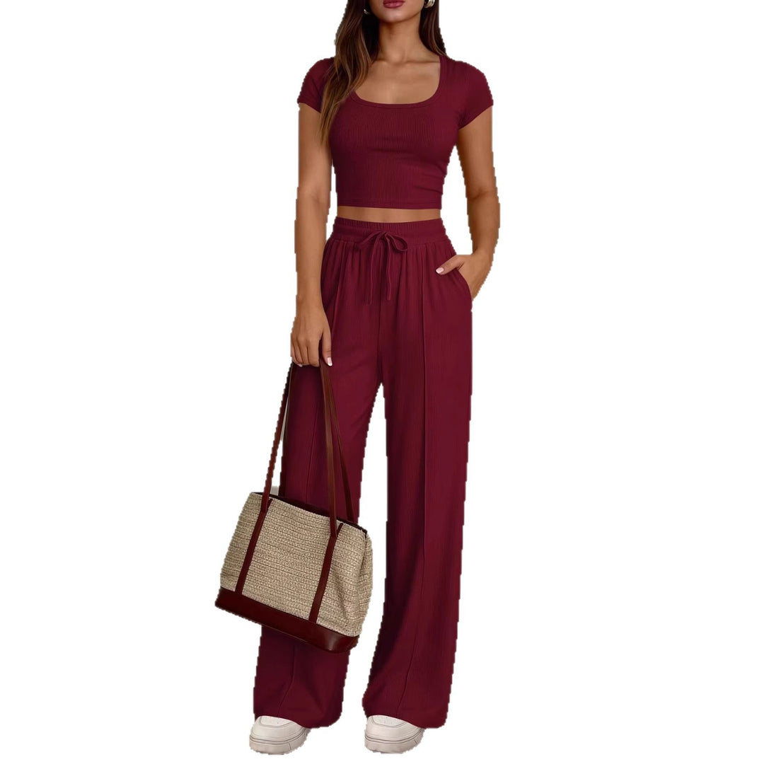 Damen lässiges Cropped-Top und weite Hose Set R&B