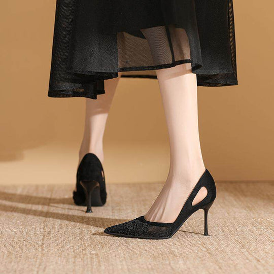 Damen elegante spitze High Heels mit floralem Spitzenmotiv R&B