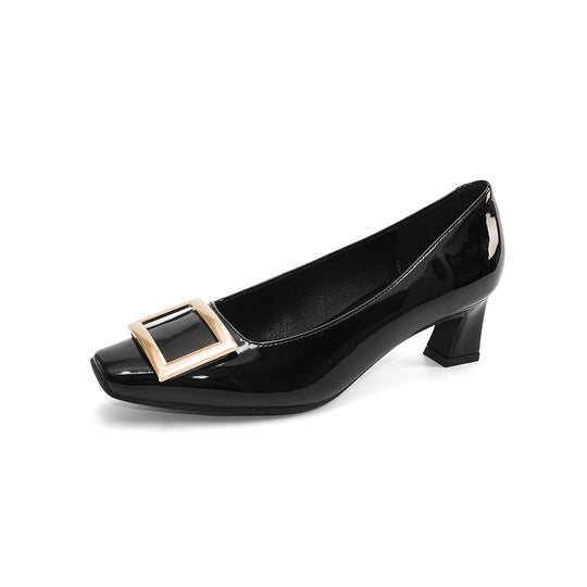 Damen elegante Pumps mit quadratischer Kappe und dekorativem Schnallenakzent R&B