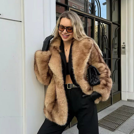 Damen Fuchsimitat Mantel R&B