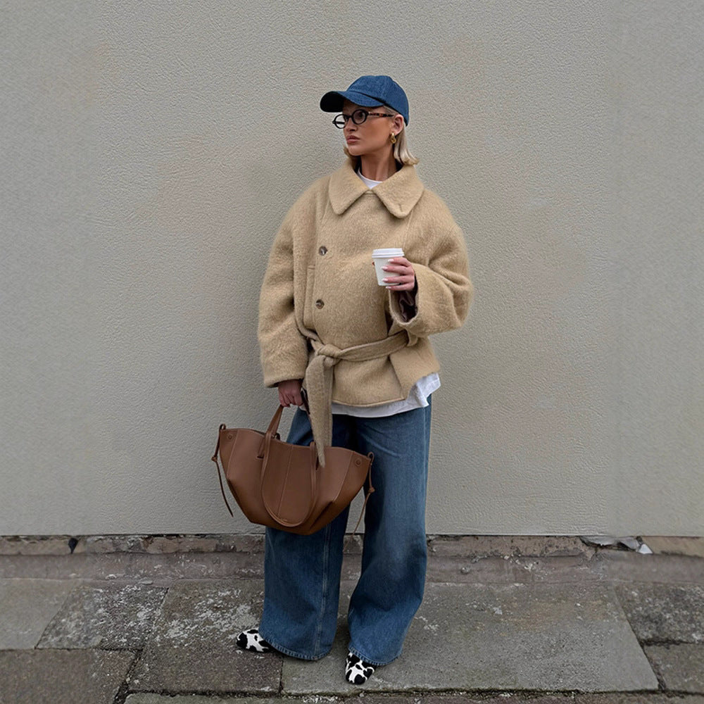 Damen warme und stylische Oversized-Wolljacke R&B