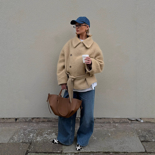 Damen warme und stylische Oversized-Wolljacke R&B