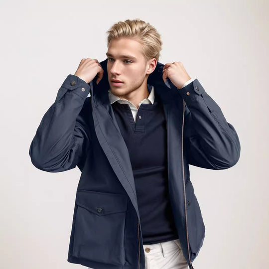 Herren strapazierfähige Multifunktionsjacke mit verstellbarem Kapuzenkragen und großzügigen Taschen R&B
