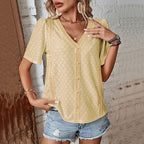 Damen Bluse mit luftiger Stickerei und dekorativen Knöpfen R&B