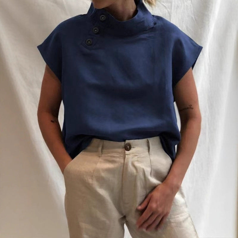 Damen moderne Bluse mit Stehkragen und eleganten Knopfdetails R&B