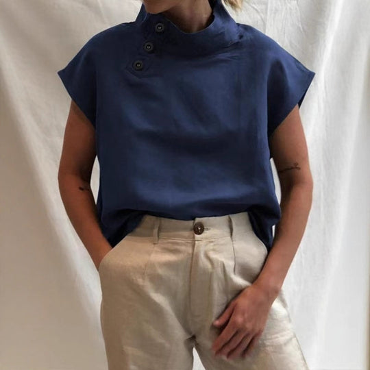 Damen moderne Bluse mit Stehkragen und eleganten Knopfdetails R&B